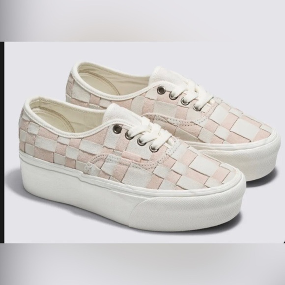 Vans Authentic Stackform Woven‎ Check White & Pink Platform Sneakers size 9 new - Picture 1 of 11